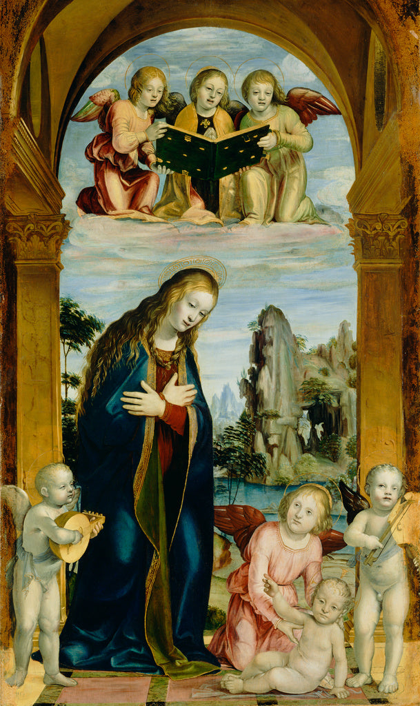 Bernardino Zenale:Madonna Adoring the Child with Musical Ang,16x12
