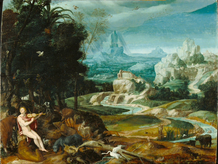 Unknown maker, Flemish, 16th century:Landscape with Orpheus,16x12