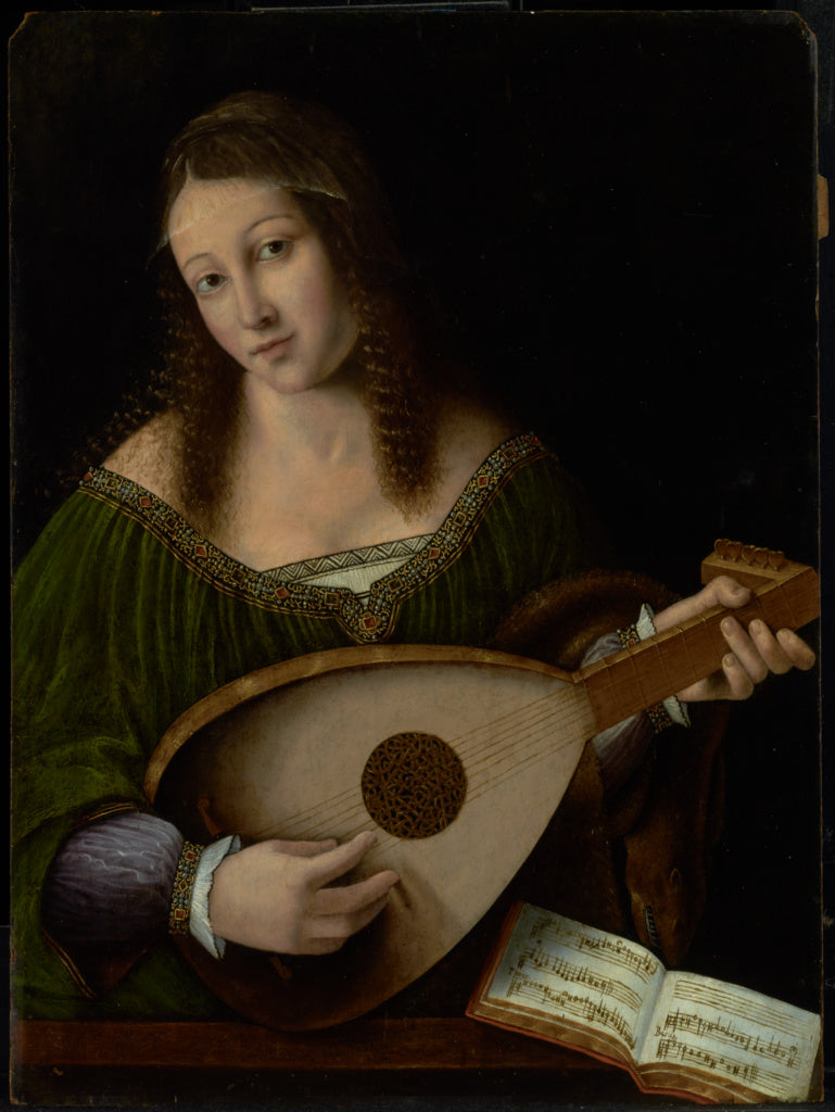 Bartolomeo Veneto and workshop:Lady Playing a Lute, Poster Print Wall Art