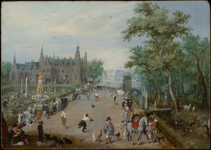 Adriaen van de Venne:A Jeu de Paume Before a Country Palace,16x12