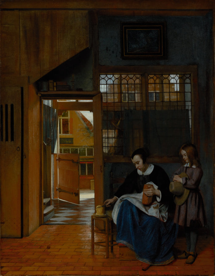 Pieter de Hooch:A Woman Preparing Bread and Butter for a Boy,16x12