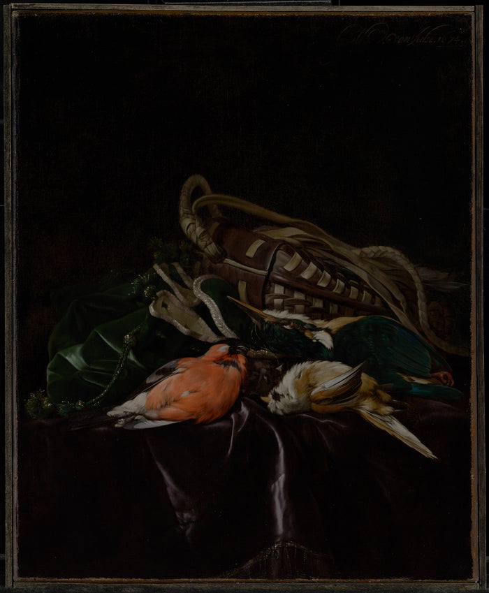 Willem van Aelst:Still Life with Dead Birds and Game Bag,16x12
