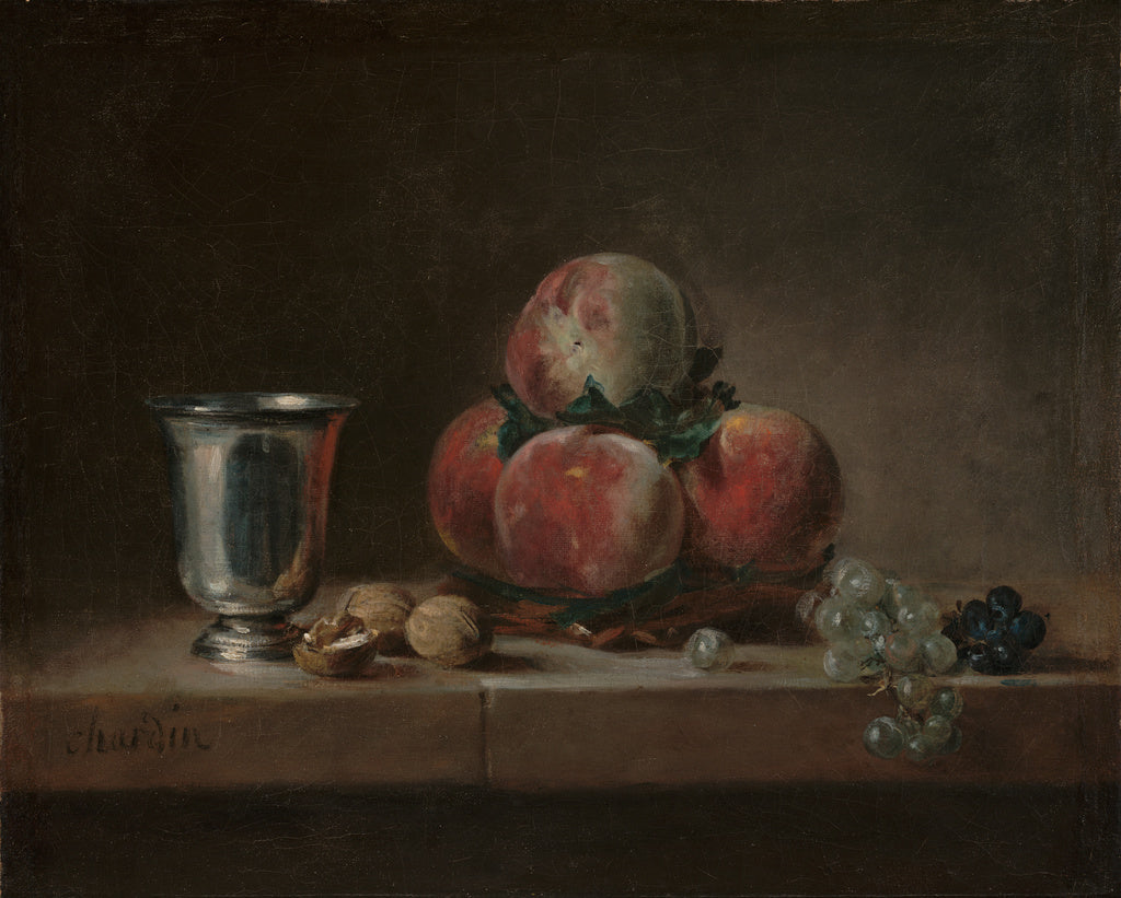 Jean-Siméon Chardin:Still Life with Peaches, a Silver Goble, Poster Print Wall Art