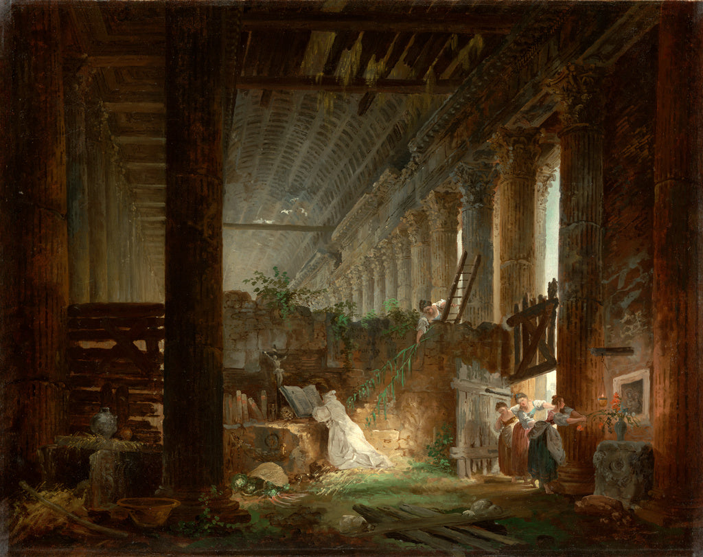 Hubert Robert:A Hermit Praying in the Ruins of a Roman Templ,16x12"(A3)Poster