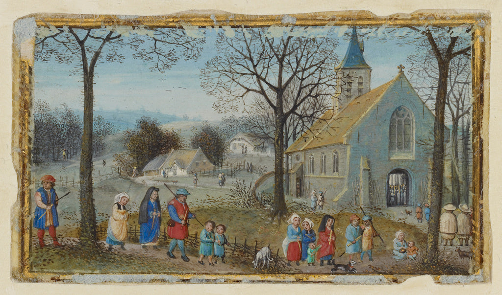 Simon Bening:Villagers on Their Way to Church, Poster Print Wall Art