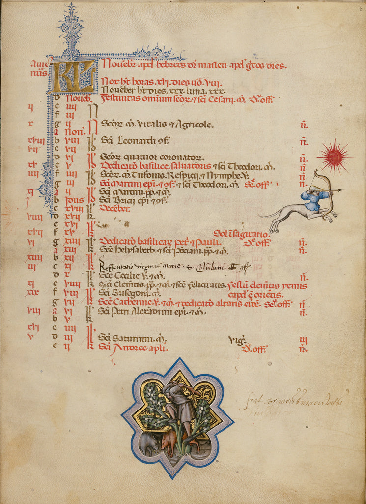 Master of the Brussels Initials:A Man Knocking Acorns from a,16x12"(A3)Poster