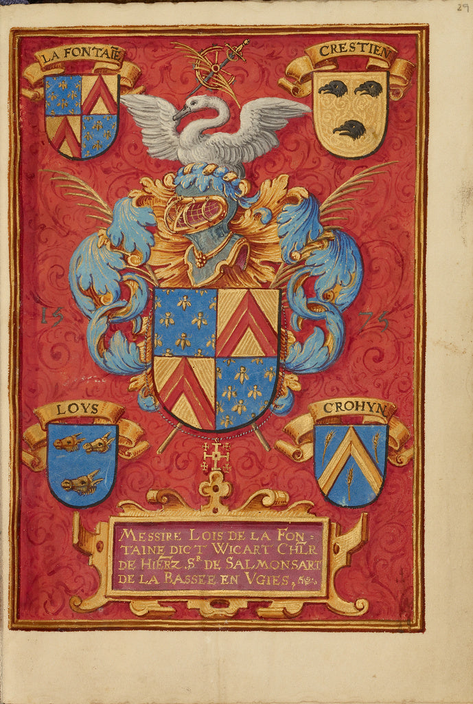 Unknown:Arms of Lois de la Fontaine,16x12
