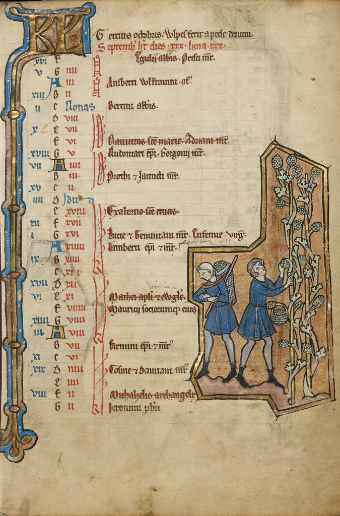 Unknown:September Calendar Page; Harvesting Grapes, Poster Print Wall Art
