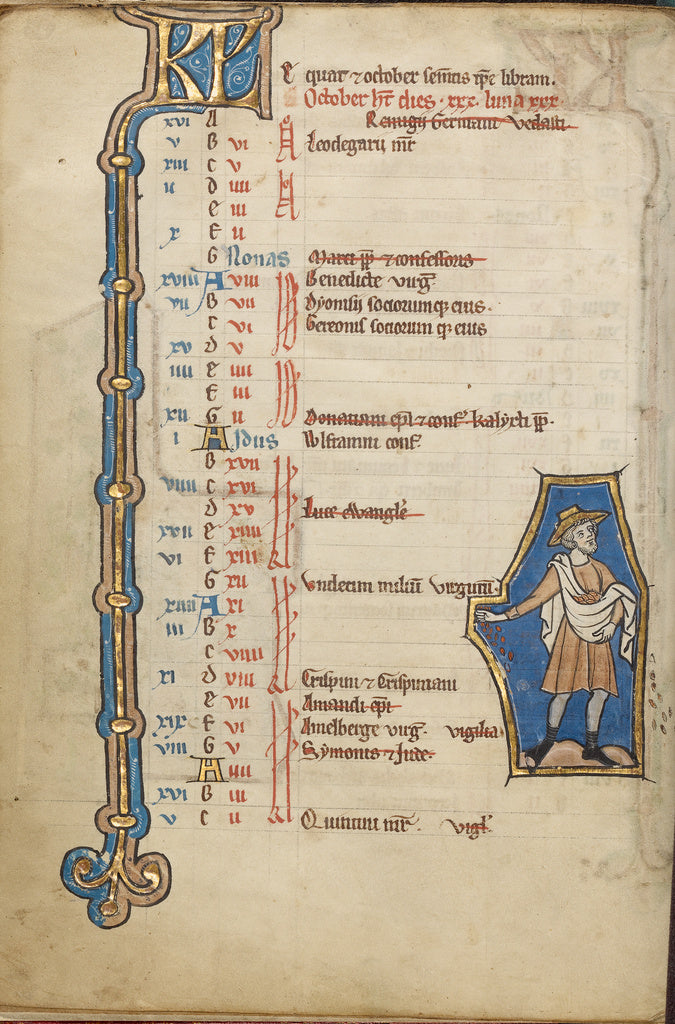 Unknown:October Calendar Page; Sowing, Poster Print Wall Art