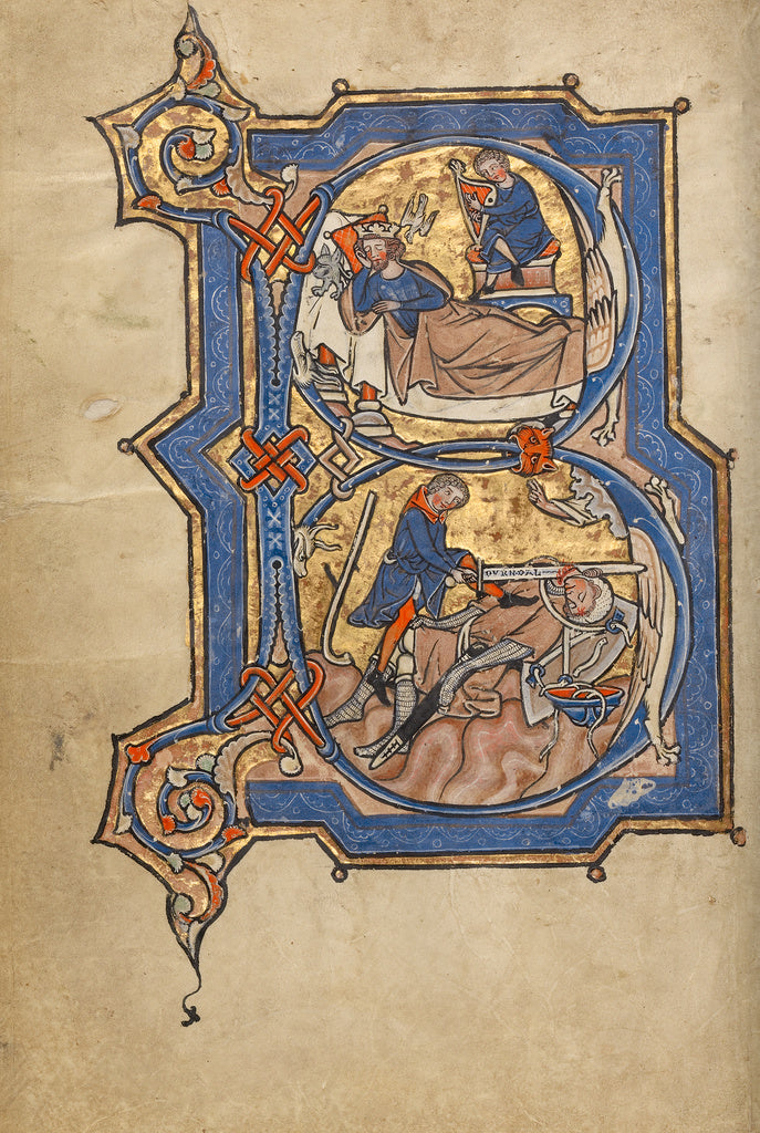 Unknown:Initial B: David Playing the Harp for Saul and David, Poster Print Wall Art