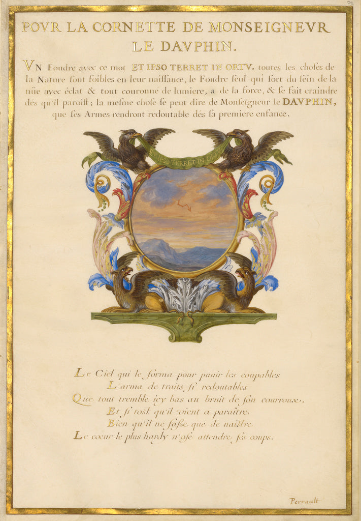 Jacques Bailly:Emblem for Louis XIV (fol. 22), Poster Print Wall Art