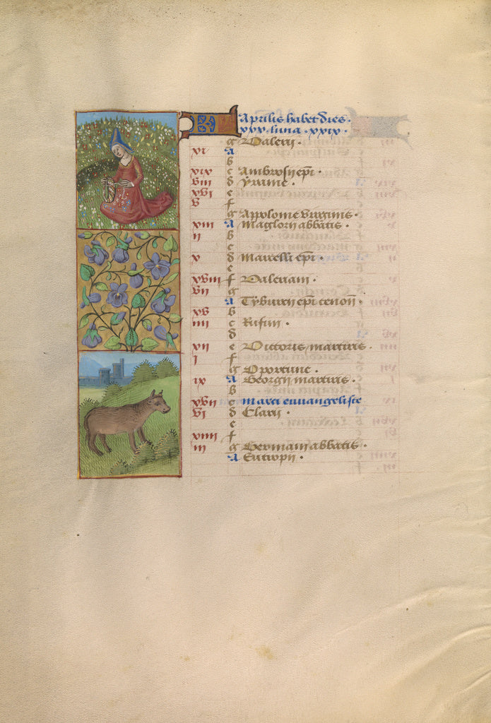 Unknown:April Calendar Page; Picking Flowers; Taurus, Poster Print Wall Art