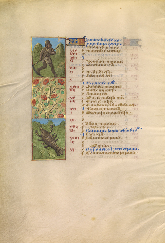 Unknown:June Calendar Page; Mowing; Cancer, Poster Print Wall Art