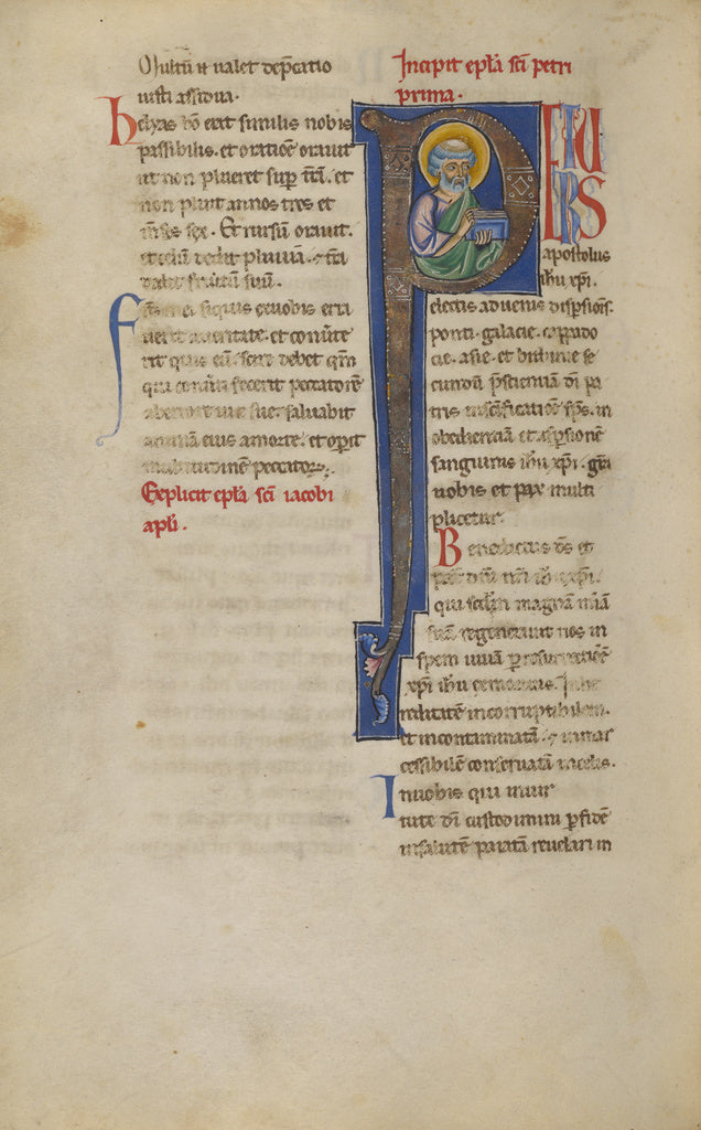 Unknown:Initial P: Saint Peter with a Book, Poster Print Wall Art