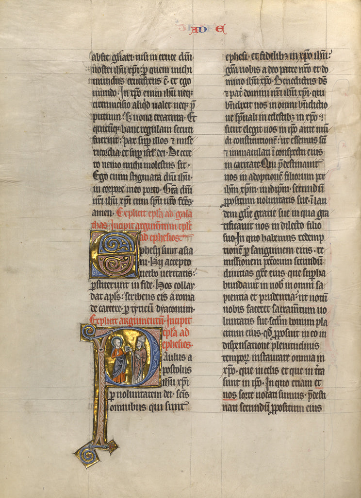 Unknown:Initial P: Saint Paul Giving a Book to a Bishop, Poster Print Wall Art