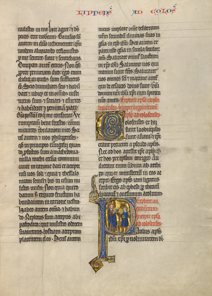 Unknown:Initial P: Saint Paul and a Messenger with Books, Poster Print Wall Art