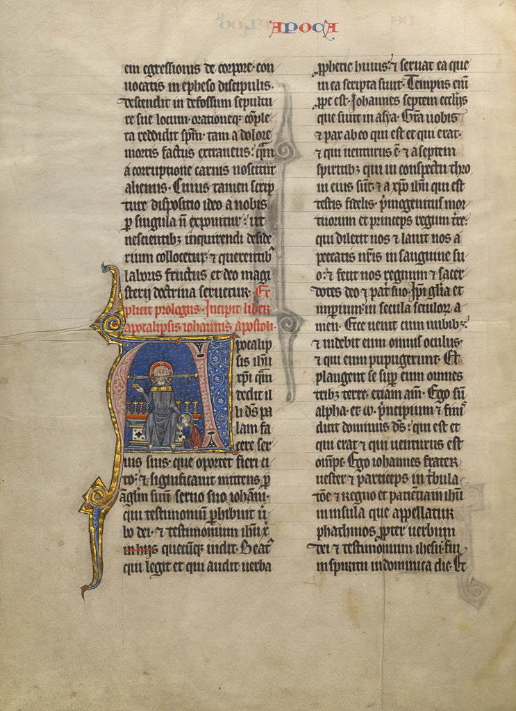 Unknown:Initial A: Saint John Kneeling in Prayer before his , Poster Print Wall Art