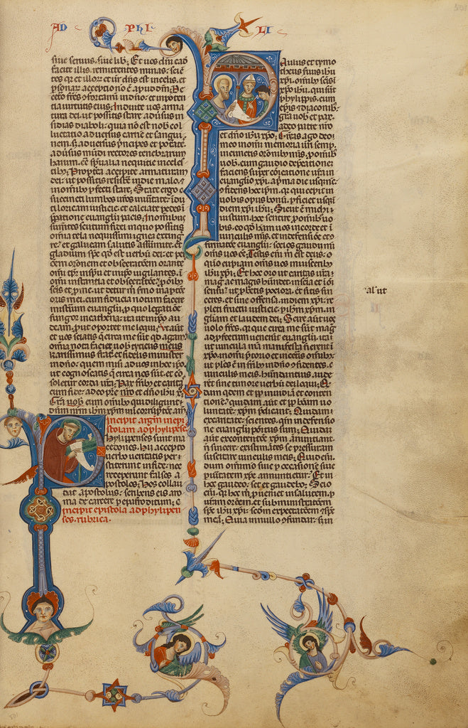 Unknown:Initial P: Saint Paul; Initial P: A Bishop Giving a , Poster Print Wall Art