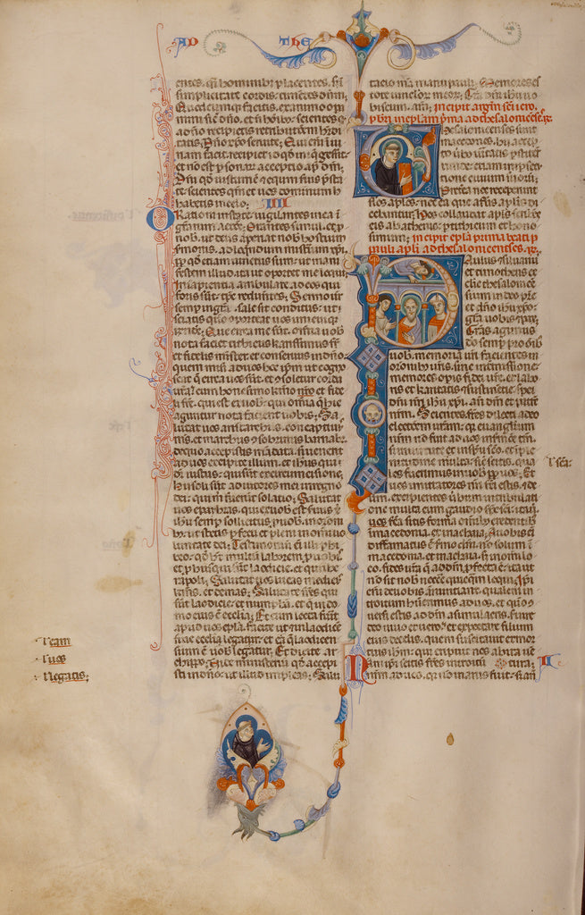Unknown:Initial P: Saint Paul Speaking to a Bishop and a Mes, Poster Print Wall Art