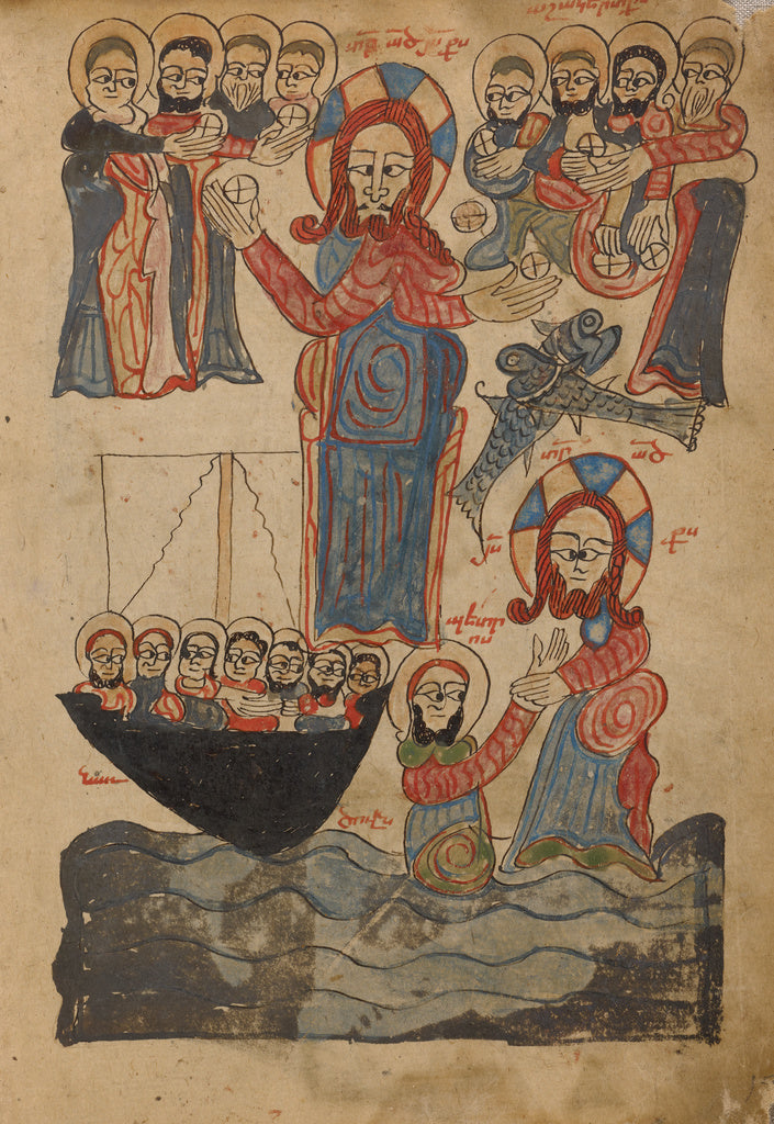 Unknown:The Feeding of the Five Thousand; Jesus Walking on t, Poster Print Wall Art
