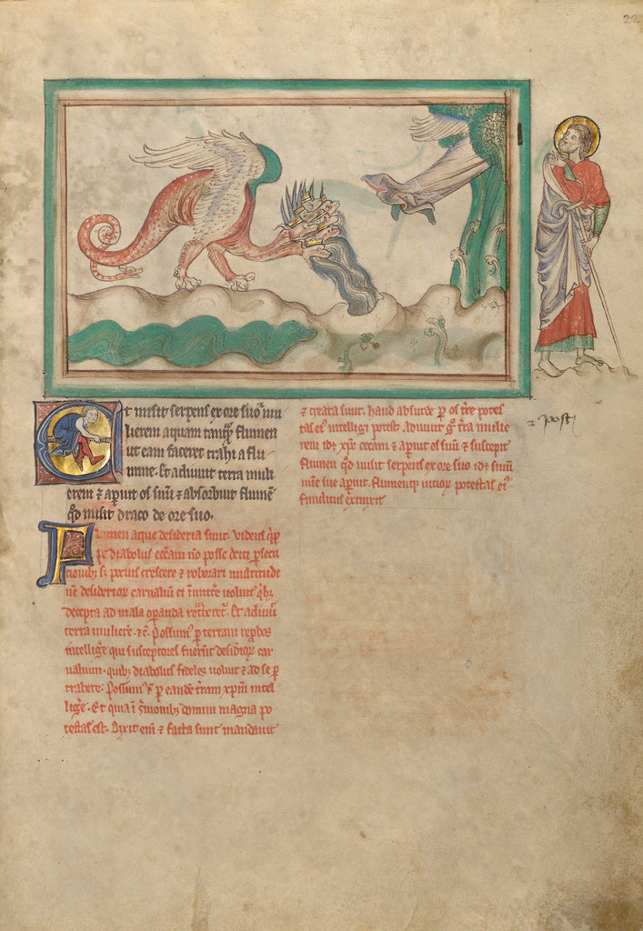 Unknown:The Dragon Hurls Water after the Woman Clothed in th, Poster Print Wall Art