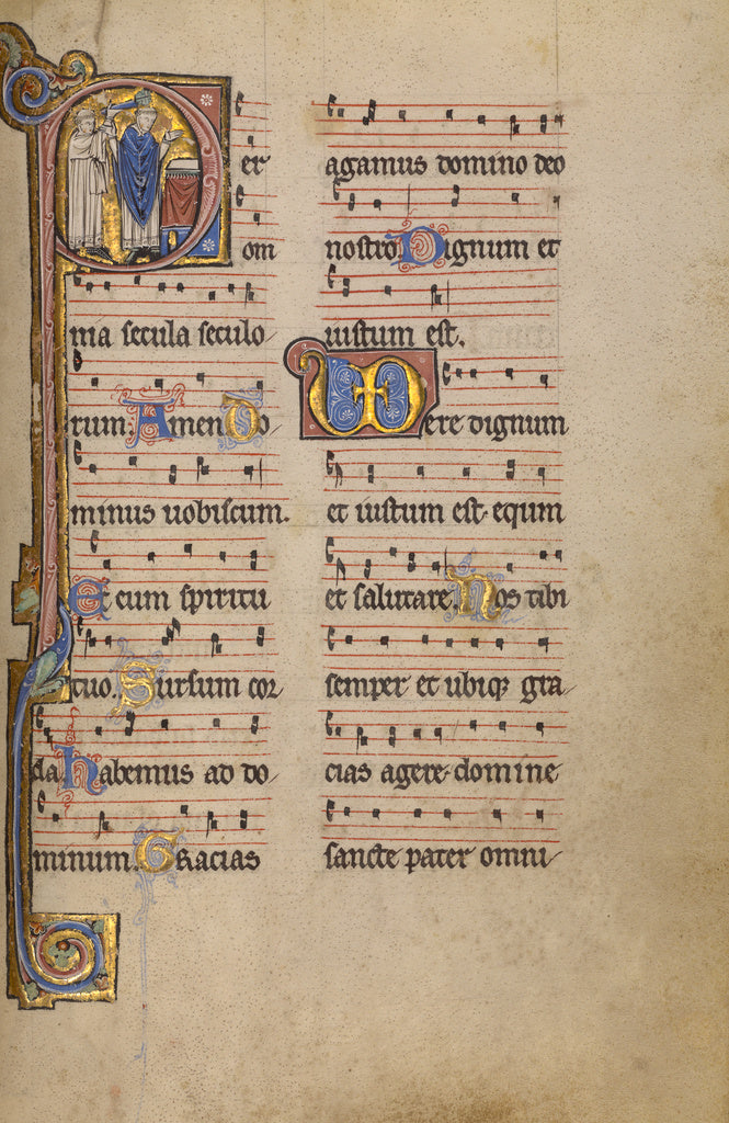 Unknown:Initial P: A Priest and a Ministrant before an Altar, Poster Print Wall Art