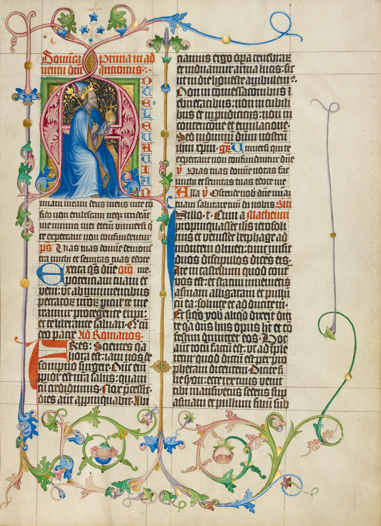 Master Michael:Initial A: King David Enthroned, Poster Print Wall Art