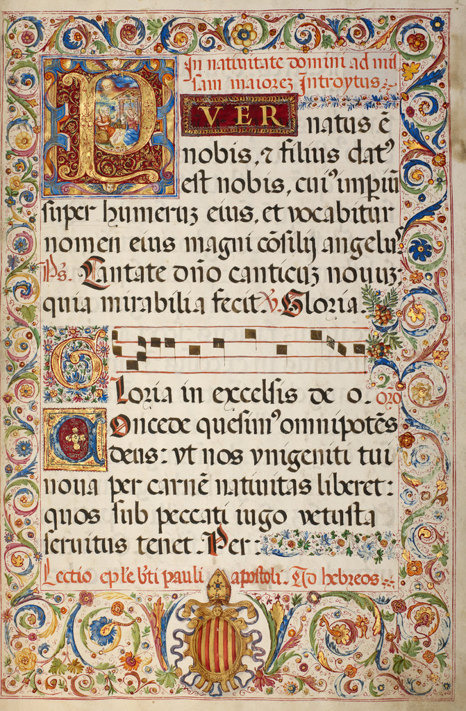Fra Vincentius a Fundis:Initial P: The Adoration of the Chri, Poster Print Wall Art