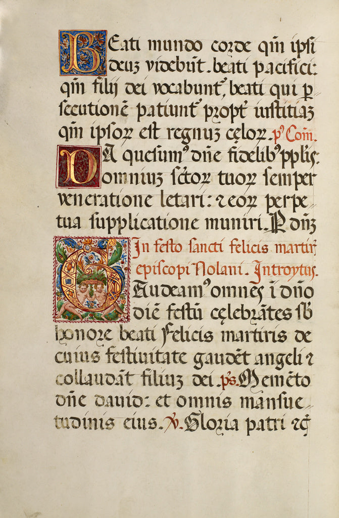 Fra Vincentius a Fundis:Initial G: Two Dancing Putti, Poster Print Wall Art