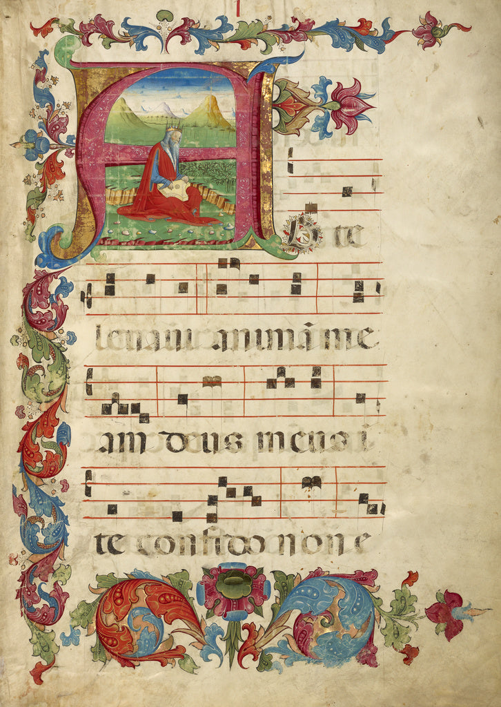 Unknown:Initial A: David Playing the Psaltery, Poster Print Wall Art