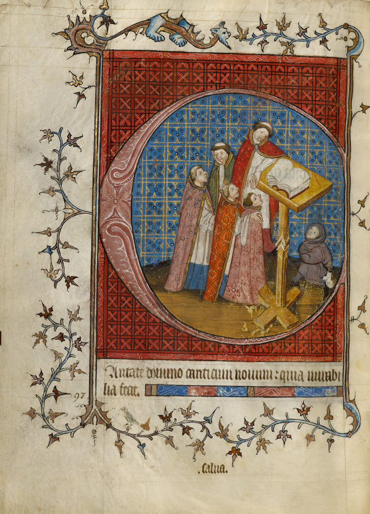 Unknown:Initial C: Clerics Singing from a Choir Book, Poster Print Wall Art