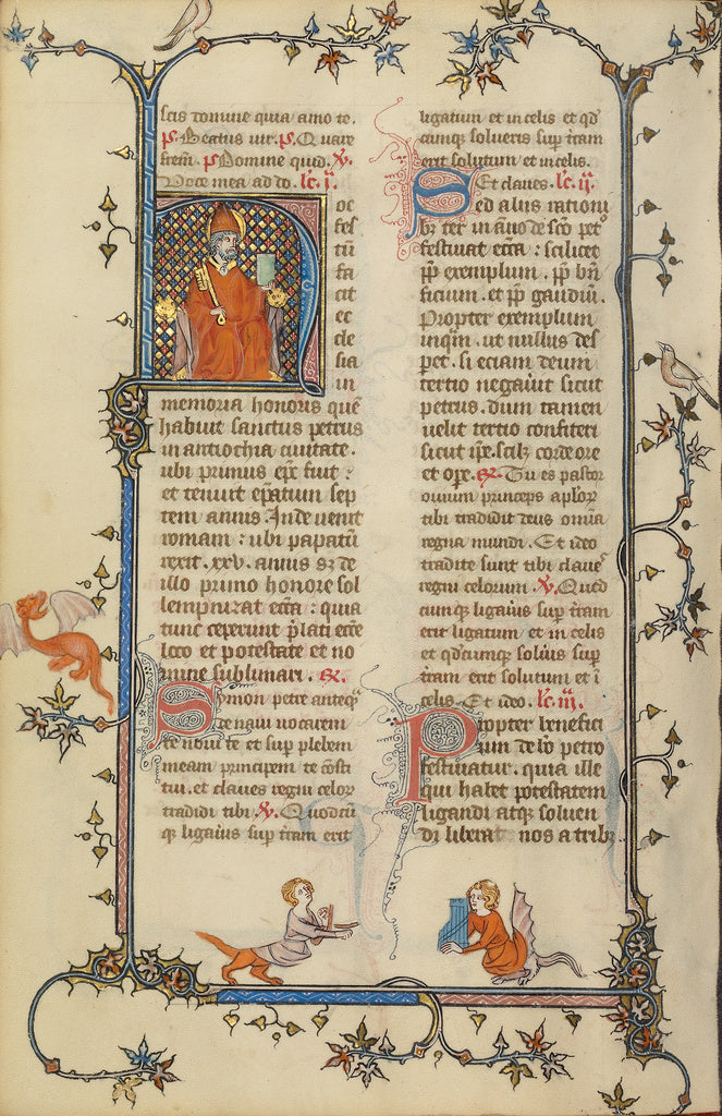Unknown:Initial H: Saint Peter Enthroned with a Key and a Bo, Poster Print Wall Art