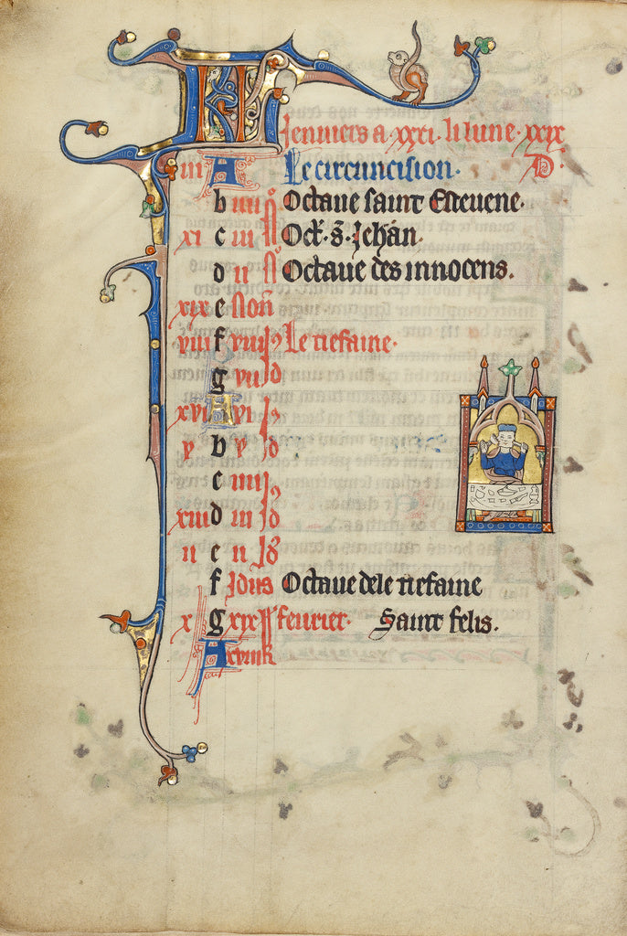 Unknown:Calendar Page for January; Feasting; Janus, Poster Print Wall Art