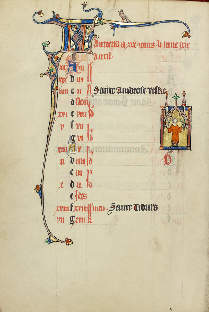 Unknown:Calendar Page for April; Picking Flowers, Poster Print Wall Art