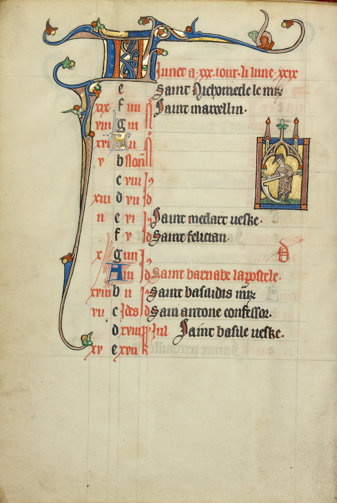 Unknown:Calendar Page for June; Mowing, Poster Print Wall Art