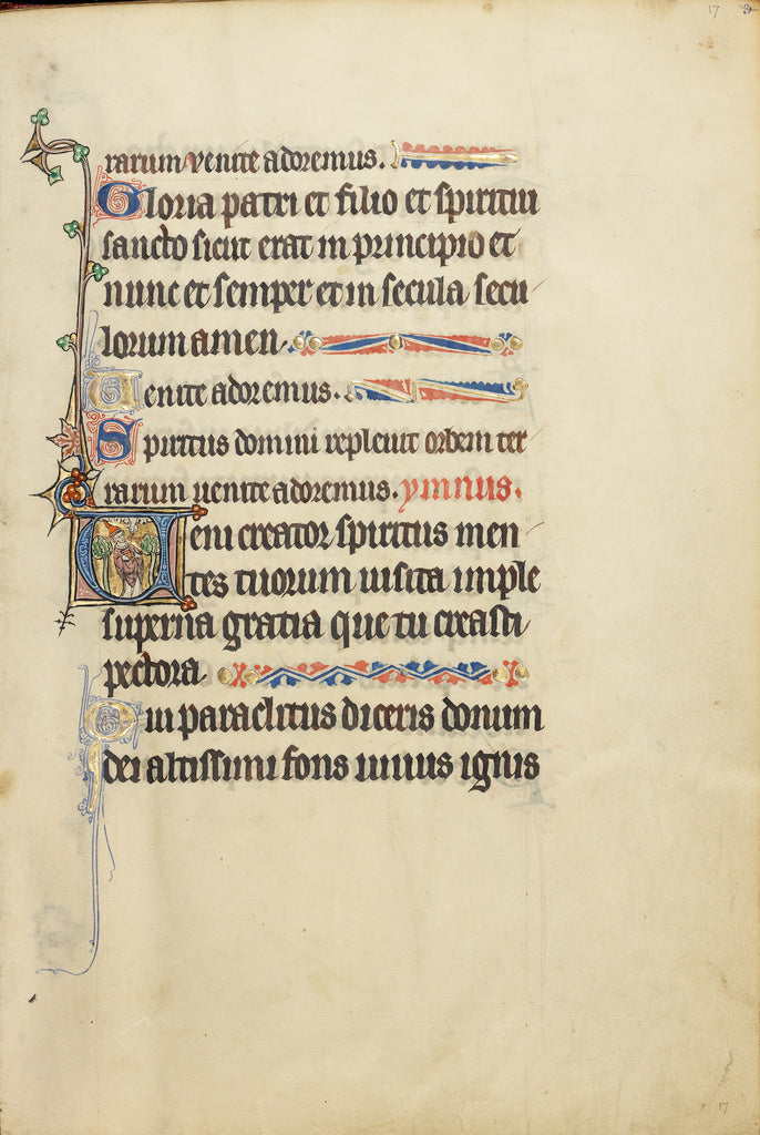 Unknown:Initial V: A Bishop and the Dove of the Holy Spirit, Poster Print Wall Art
