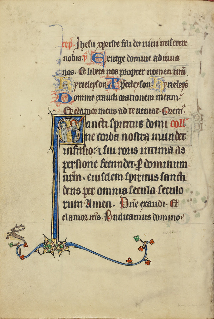 Unknown:Initial S: A Young Saint Speaking with a Nimbed Fema, Poster Print Wall Art