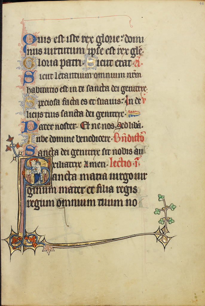 Unknown:Initial S: The Virgin and Child with Two Men in Pray, Poster Print Wall Art