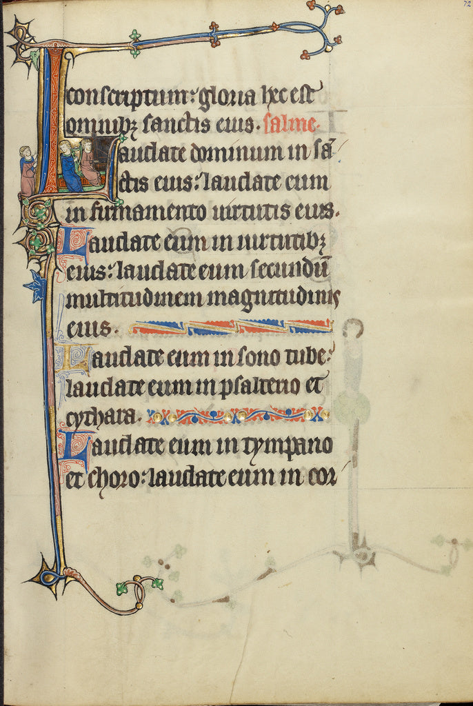 Unknown:Initial L: Two Men Playing a Harp and a Hand Organ, Poster Print Wall Art