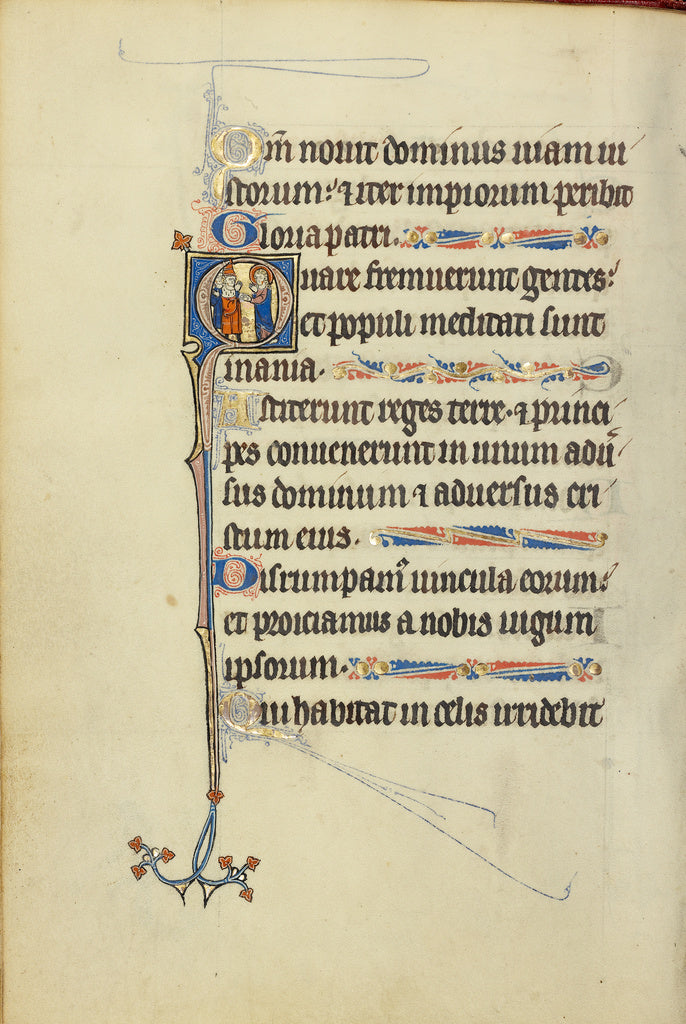 Unknown:Initial H: A Deacon in Prayer before a Saint with a , Poster Print Wall Art