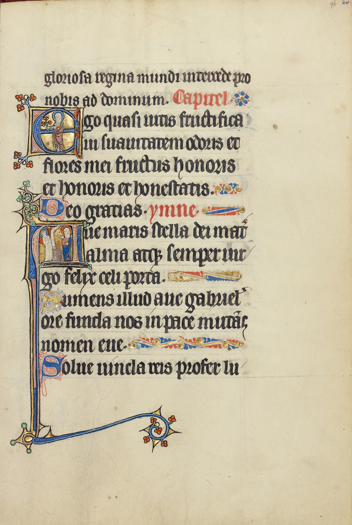 Unknown:Initial E: A Female Saint (Mary?) with a Book and Fl, Poster Print Wall Art