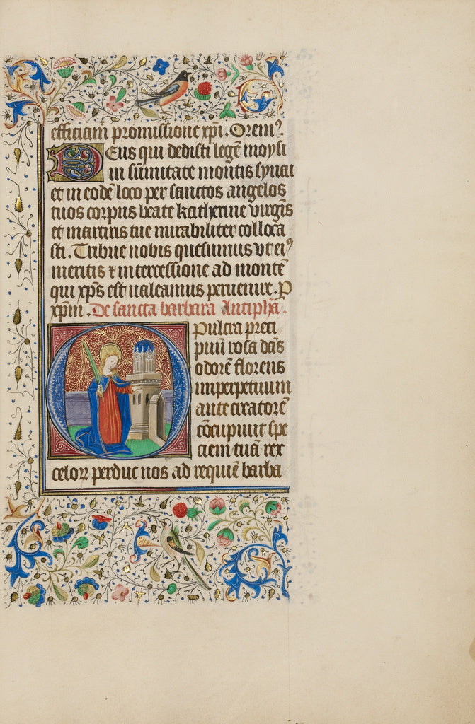 Master of the Llangattock Hours:Initial O: Saint Barbara bef, Poster Print Wall Art