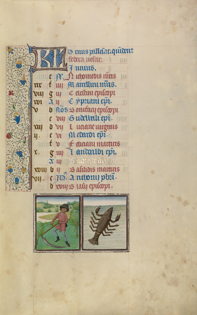 Willem VrelantWorkshop of:June Calendar Page; Mowing; Cancer, Poster Print Wall Art