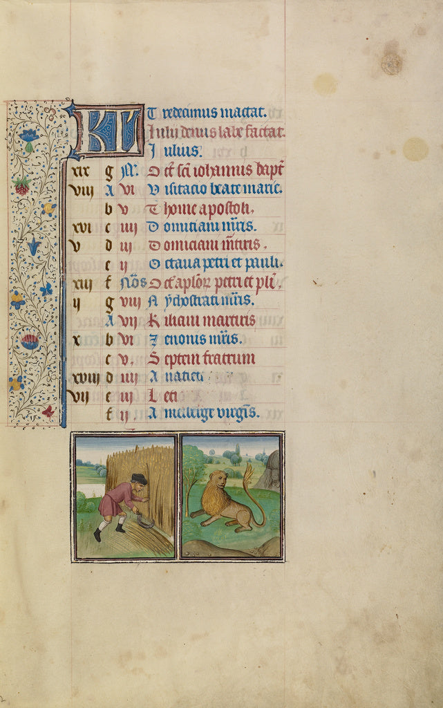 Willem VrelantWorkshop of:July Calendar Page; Reaping; Leo, Poster Print Wall Art