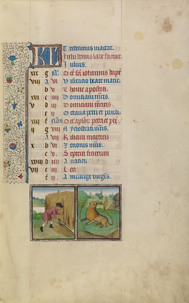 Willem VrelantWorkshop of:July Calendar Page; Reaping; Leo,16x12