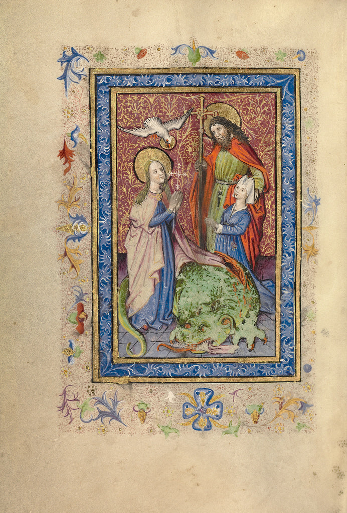 Unknown:A Bearded Saint with Cruciform Staff Presenting a Kn, Poster Print Wall Art