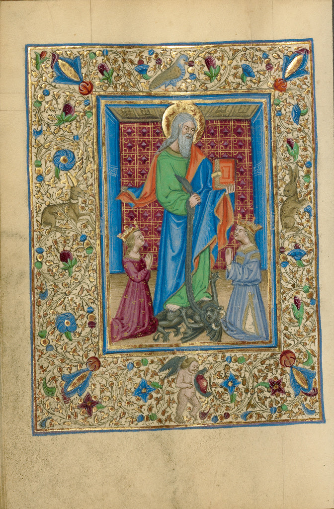 Unknown:Saint Bartholomew with a Kneeling King and Queen, Poster Print Wall Art