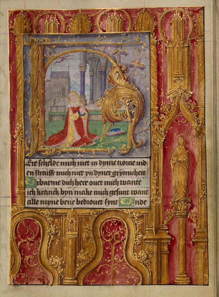 Gerard HorenboutWorkshop of:Initial H: David in Prayer, Poster Print Wall Art