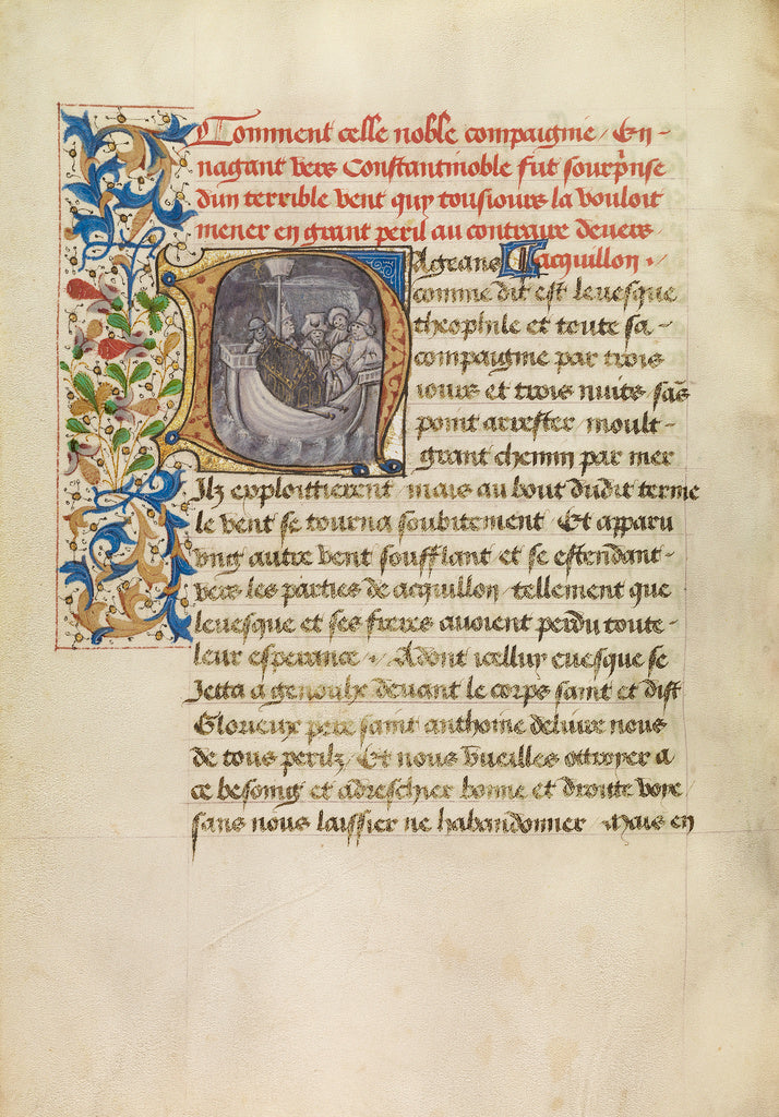 Master of the Brussels Romuléon or workshop:Initial N: Bish, Poster Print Wall Art