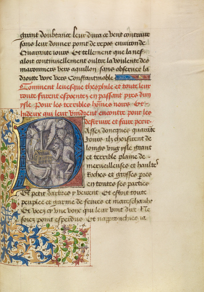 Master of the Brussels Romuléon or workshop:Initial P: The , Poster Print Wall Art